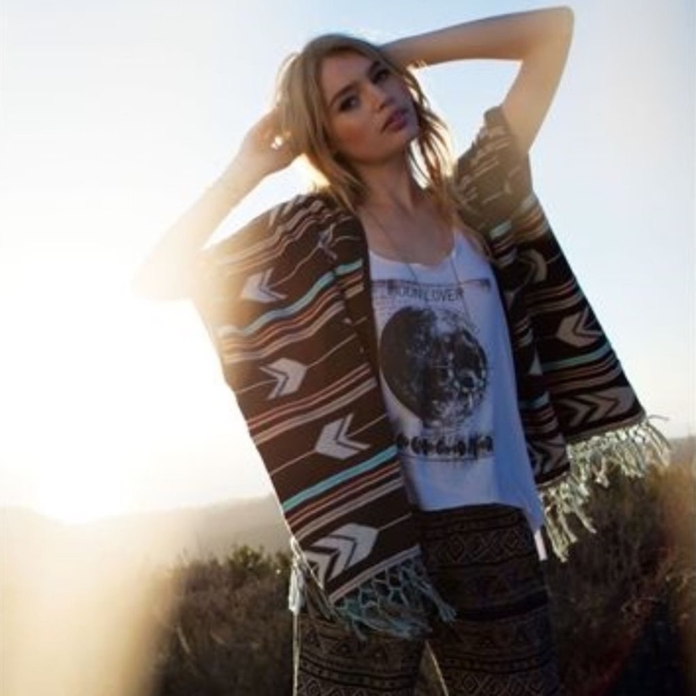 Designer’s Closet By Billabong Open Cardigan Woman’s Large Boho Tribal Print
